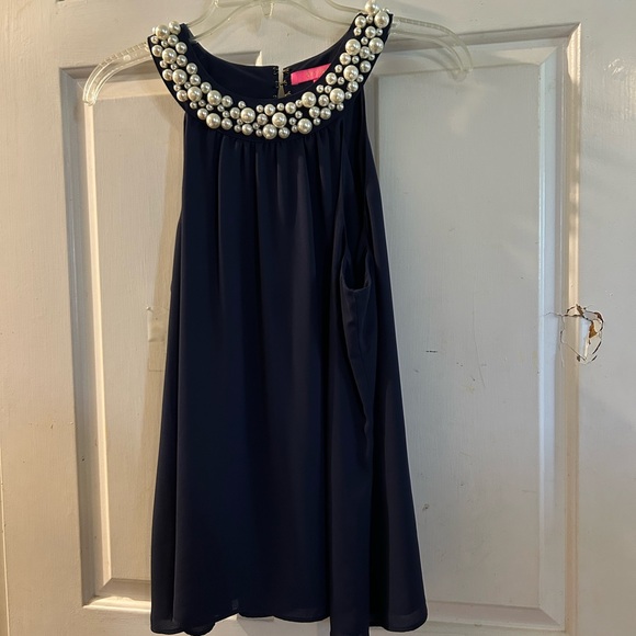 Lilly Pulitzer Tops - Lilly Pulitzer Navy Pearl-Embellished Sleeveless Top